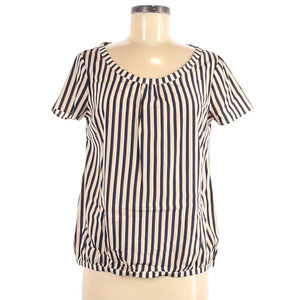 Attic and Barn x Madewell S Silk Stripe Popover Blouse Italy Short Sleeve Scoop